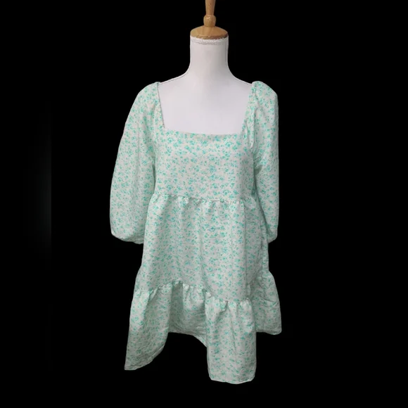 LEVIS DRESS WOMENS XL ELECTRIC GREEN FLORAL DOLCI BABYDOLL WITH POCKETS NEW - Picture 2 of 10